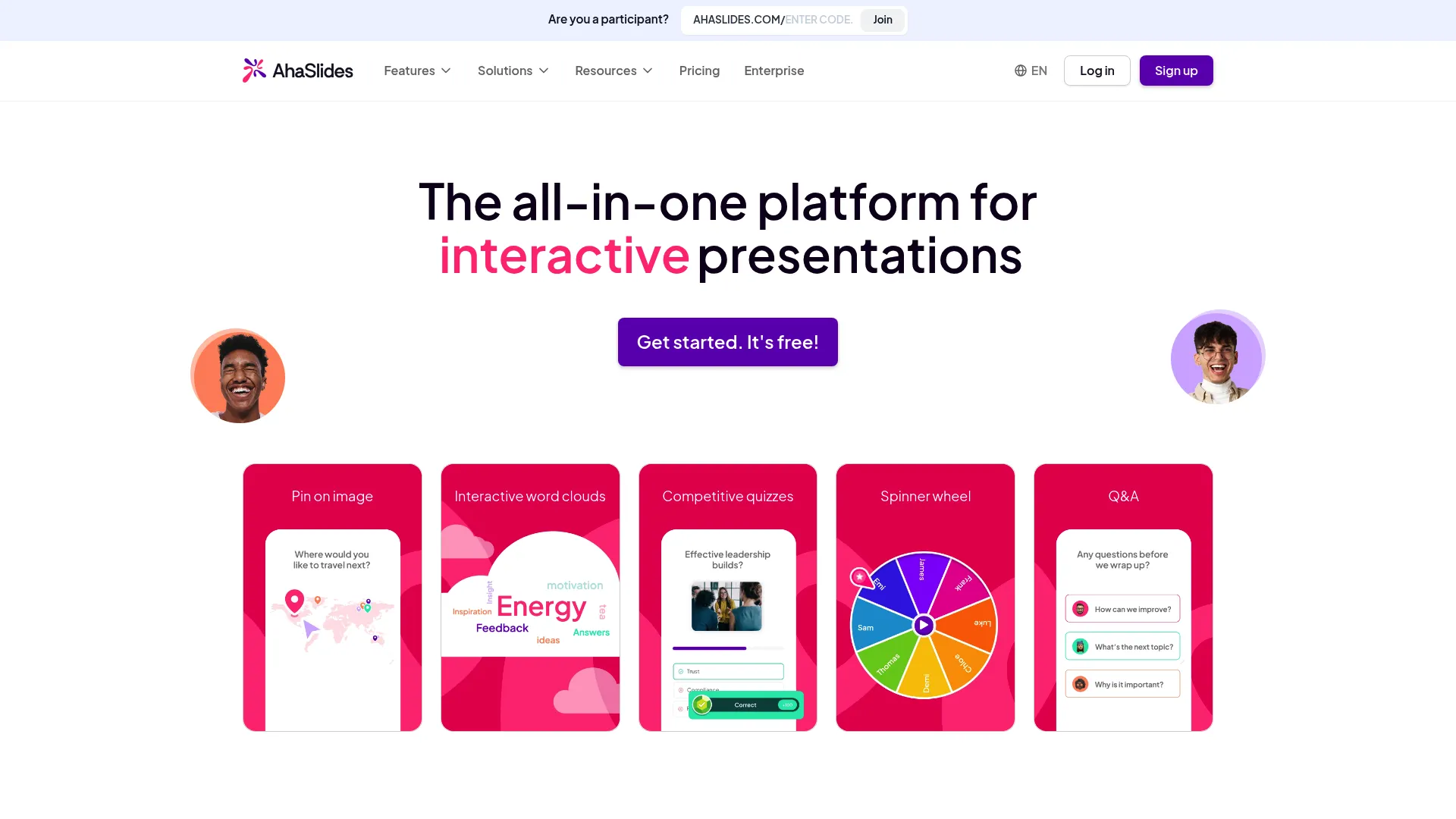 Screenshot of the AhaSlides website