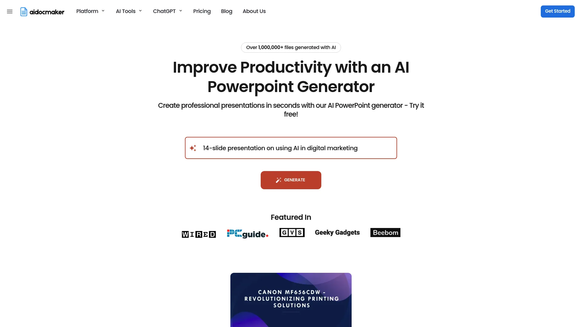 Screenshot of the aidocmaker website
