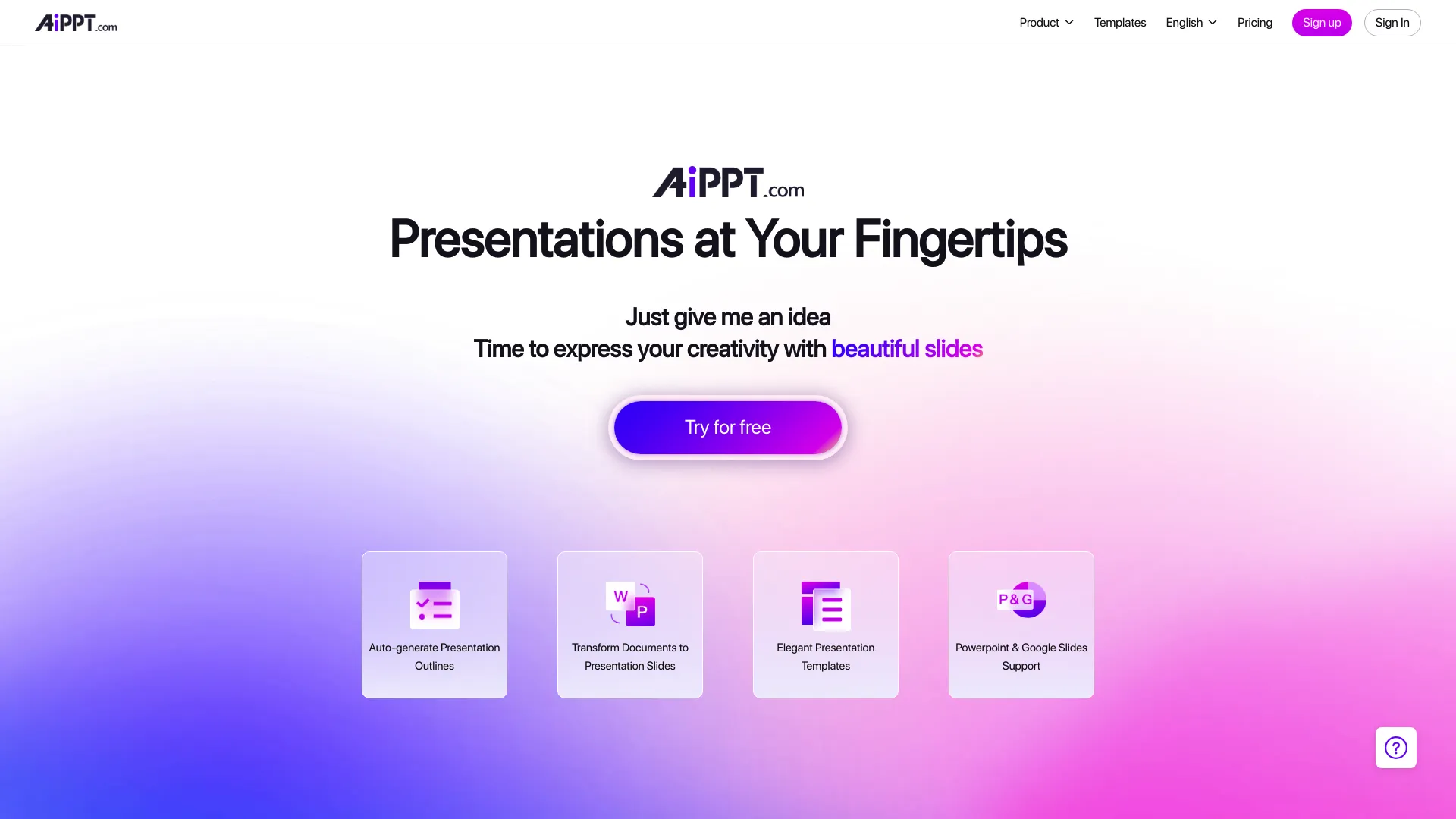 Screenshot of the AiPPT website