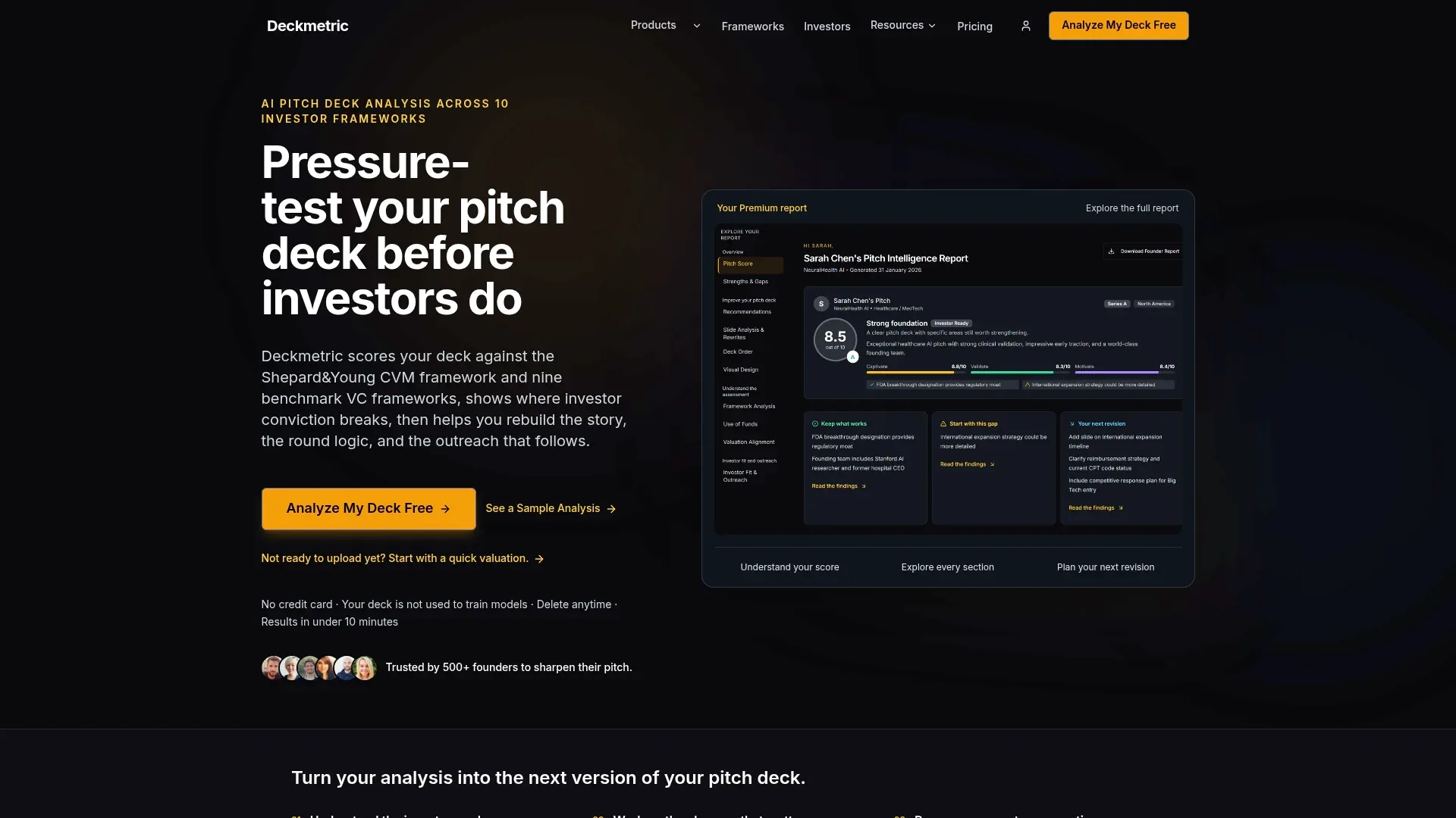 Screenshot of the Deckmetric website