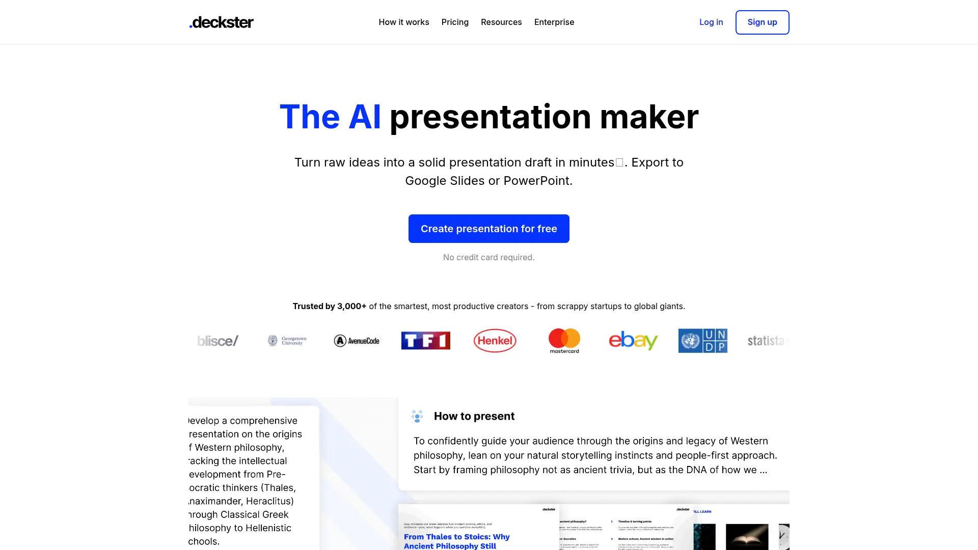 Screenshot of the Deckster website
