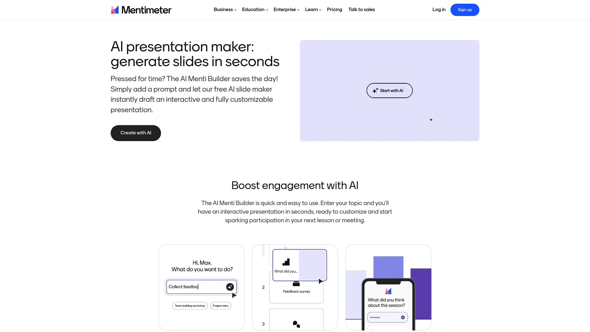 Screenshot of the Mentimeter website