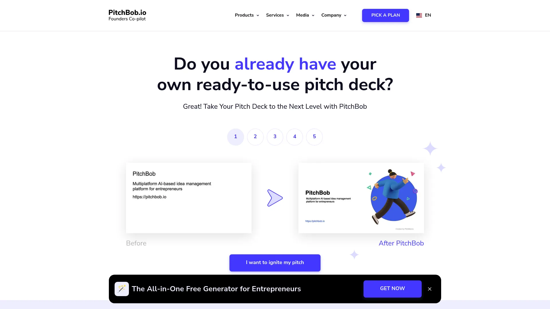 Screenshot of the PitchBob.io website