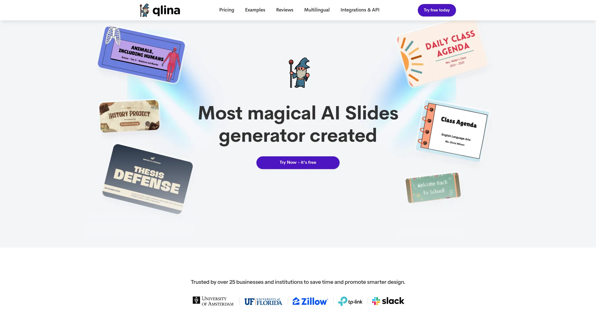 Screenshot of the Qlina website