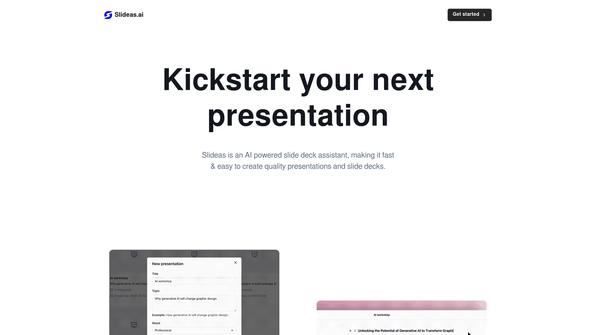 Screenshot of the Slideas.ai website