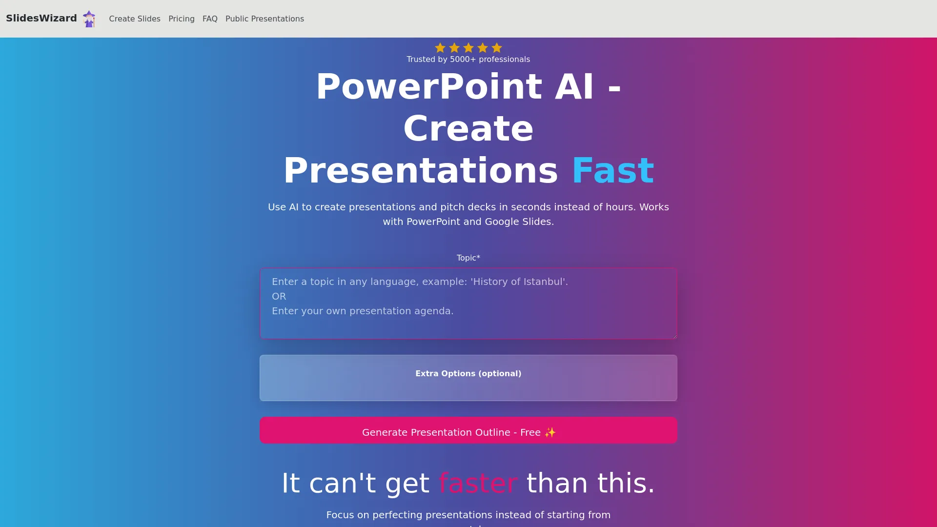 Screenshot of the Slides Wizard website