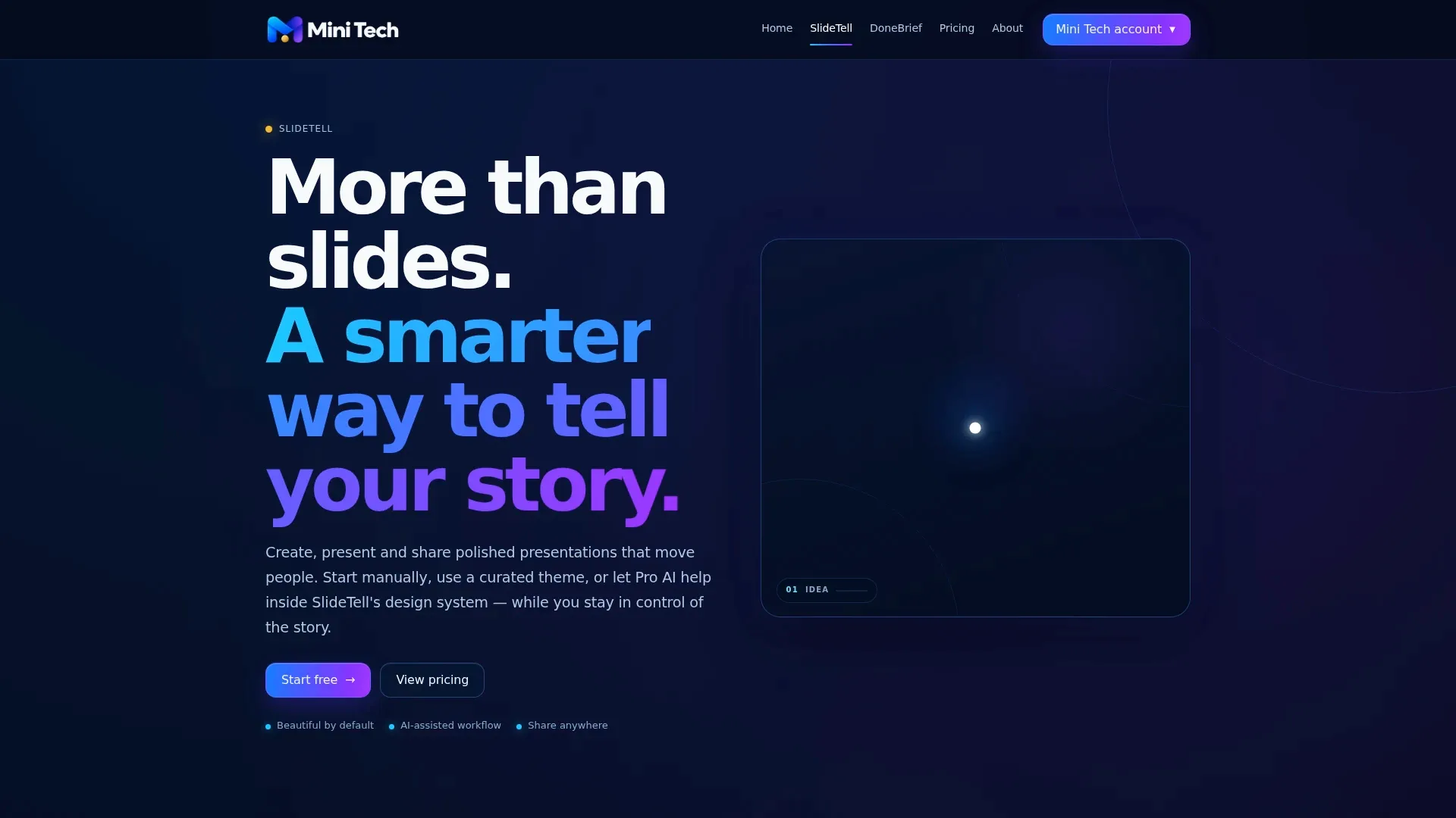 Screenshot of the SlideTell website