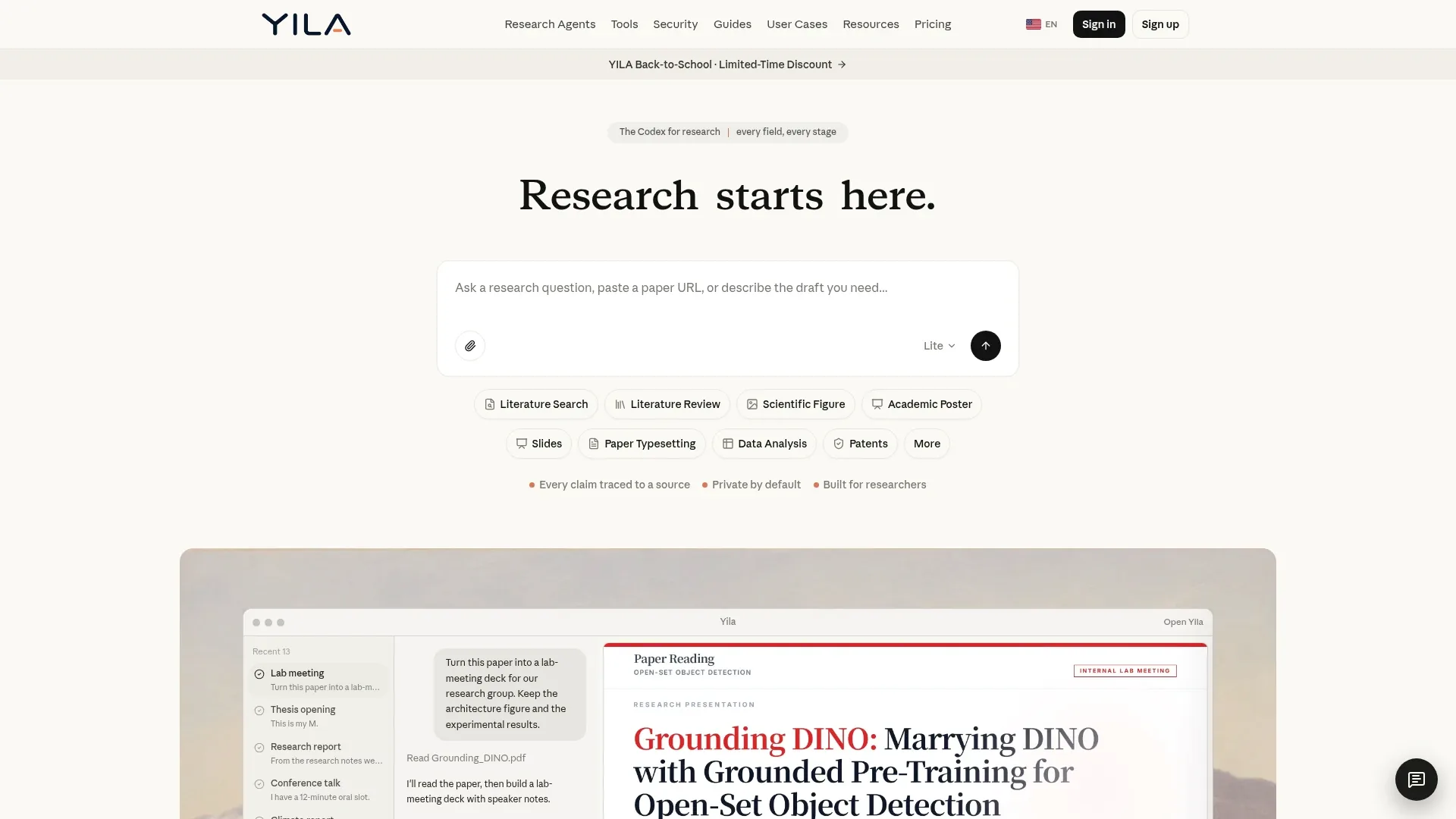 Screenshot of the Yila AI website